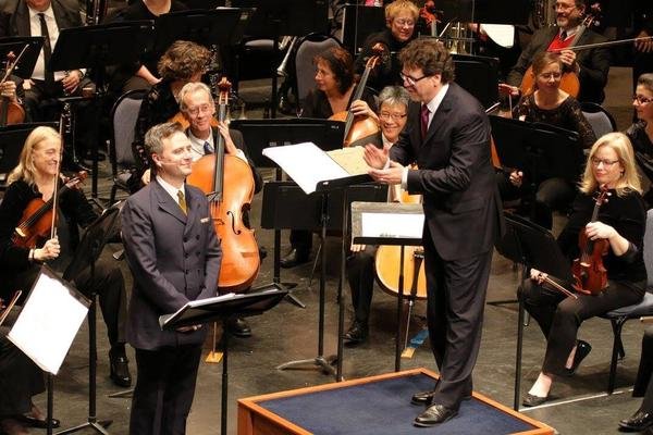 Manoel Felciano as the Narrator in Lemony Snicket and Nathaniel Stookey’s The Composer is Dead with conductor Donato Cabrera